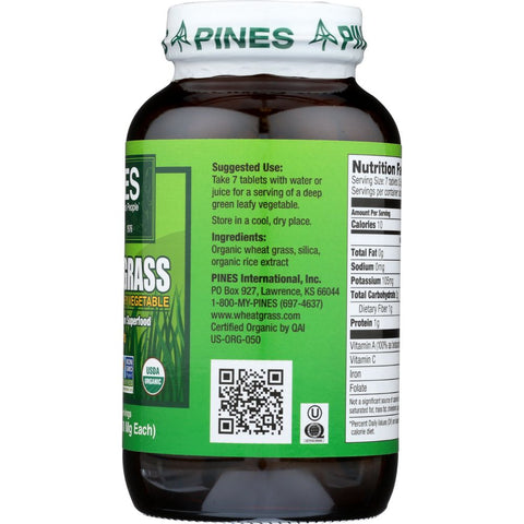 PINES WHEAT GRASS: Organic Wheat Grass 500 mg, 500 Tablets