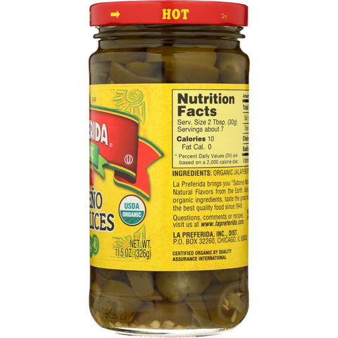 LA PREFERIDA: Organic Jalapeno Nacho Slices Hot, 11.5 oz