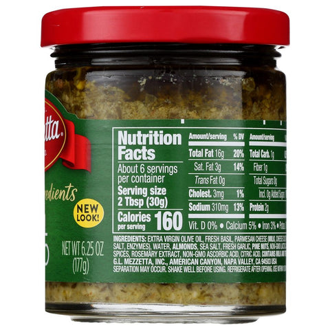 MEZZETTA: Napa Valley Bistro Homemade Style Basil Pesto, 6.25 oz